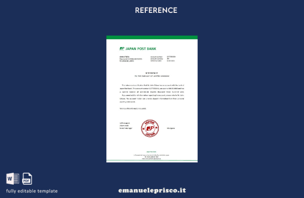 modello di riferimento della Japan Post Bank in stile verificato